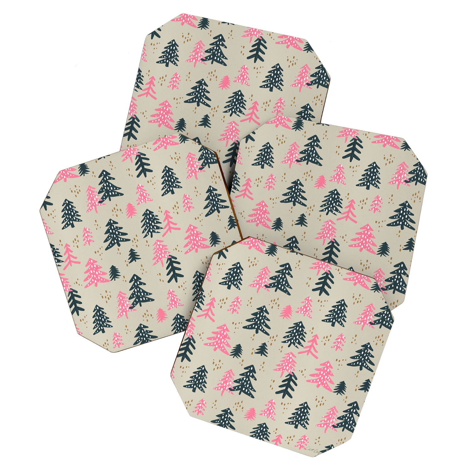 Christmas Trees - Emerald & Pink Coaster Gallery Image 1