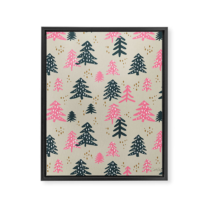 Christmas Trees - Emerald & Pink Framed Canvas Print Gallery Image 1