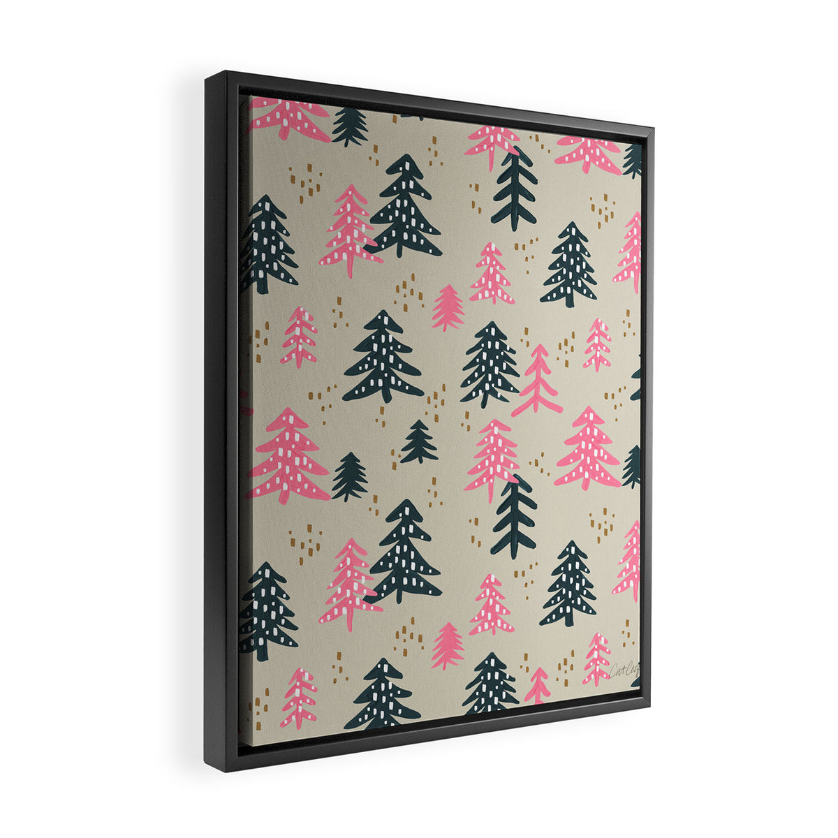 Christmas Trees - Emerald & Pink Framed Canvas Print Gallery Image 2
