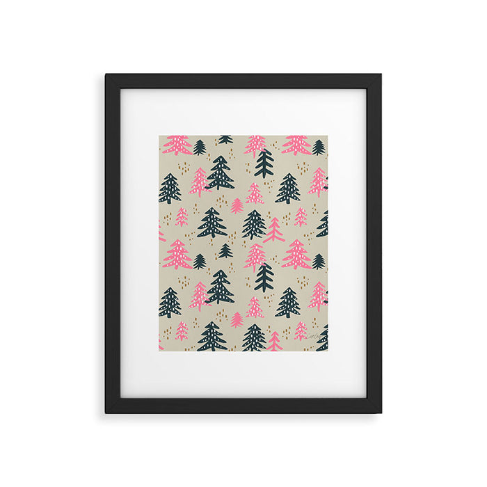 Christmas Trees - Emerald & Pink Framed Art Print Gallery Image 1