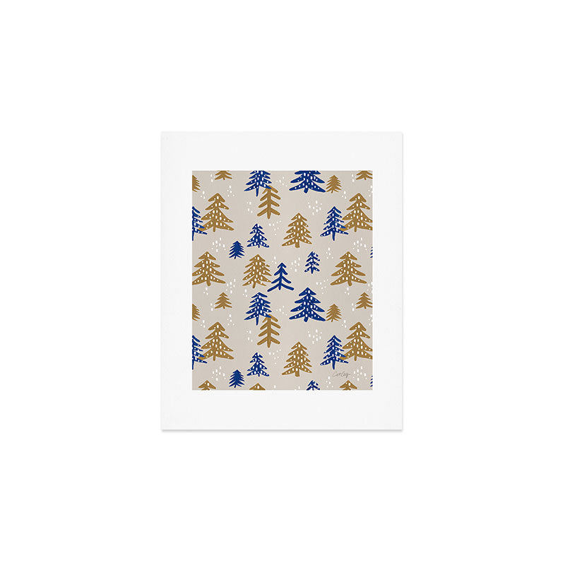 Christmas Trees - Gold & Navy Art Print Gallery Image 1