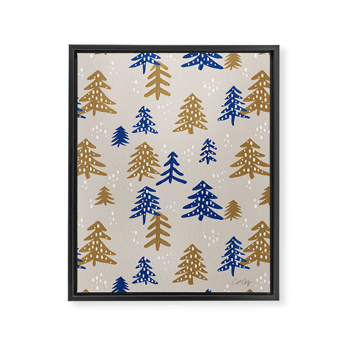 Christmas Trees - Gold & Navy Framed Canvas Print Gallery Image 1
