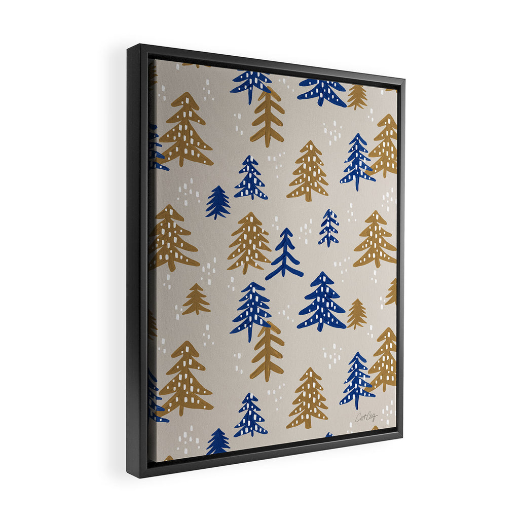 Christmas Trees - Gold & Navy Framed Canvas Print Gallery Image 2