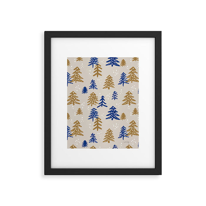 Christmas Trees - Gold & Navy Framed Art Print Gallery Image 1