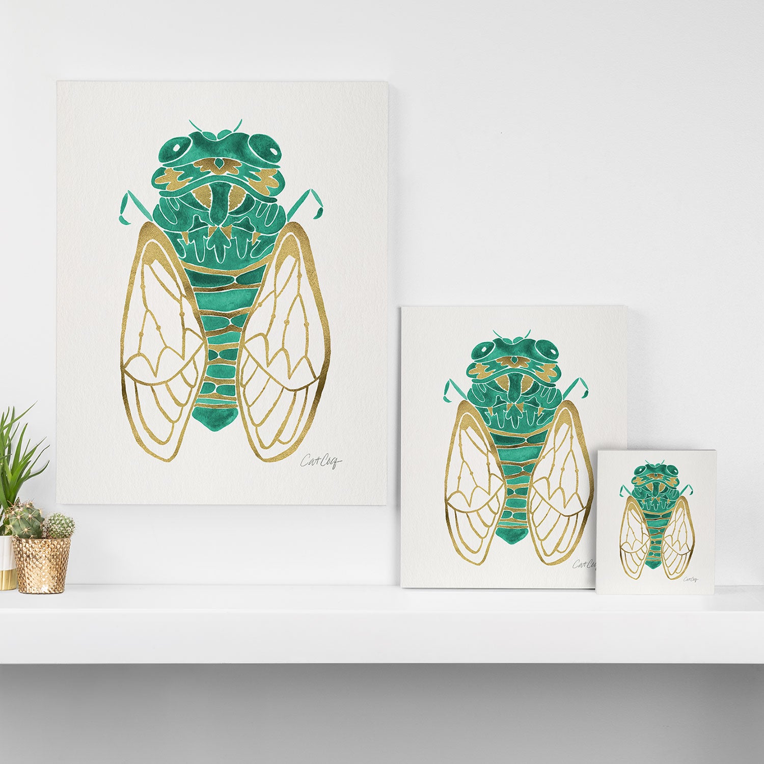 Cicada - Green & Gold Canvas Print Gallery Image 3
