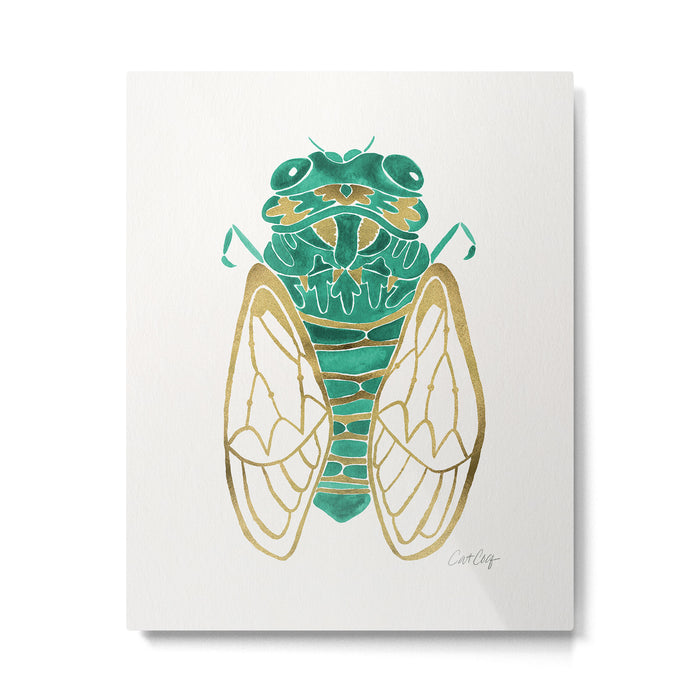 Cicada - Green & Gold Metal Print Gallery Image 1