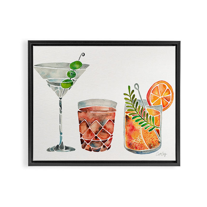 Classic Cocktails  - 1960s Watercolor Lineup Framed Canvas Print Gallery Image 1