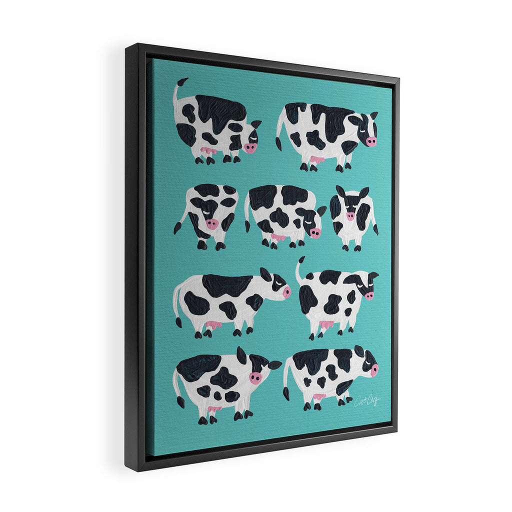 Cow Collection - Turquoise Framed Canvas Print Gallery Image 2