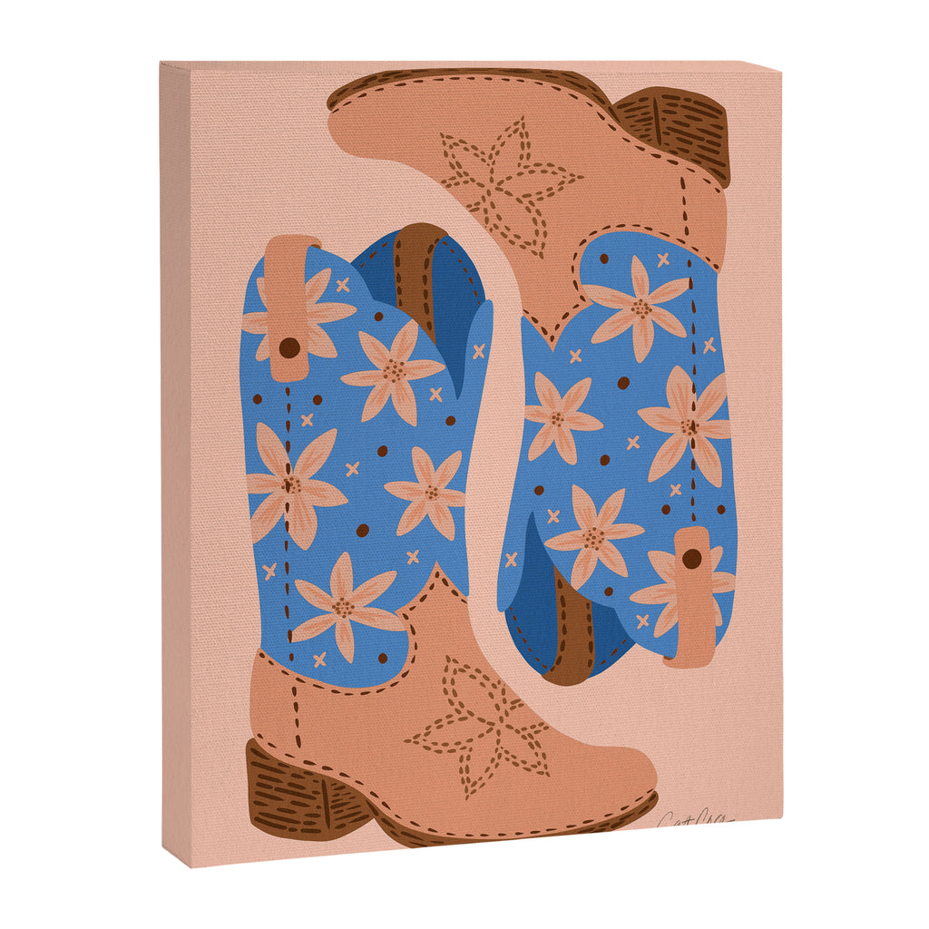 Cowgirl Boots â Blue & Peach Canvas Print Gallery Image 8