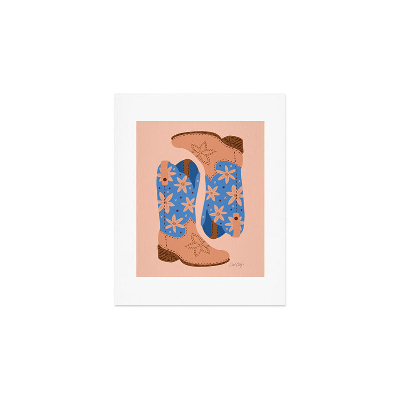 Cowgirl Boots â Blue & Peach Art Print Gallery Image 1