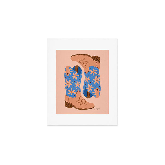 Cowgirl Boots â Blue & Peach Art Print Gallery Image 1