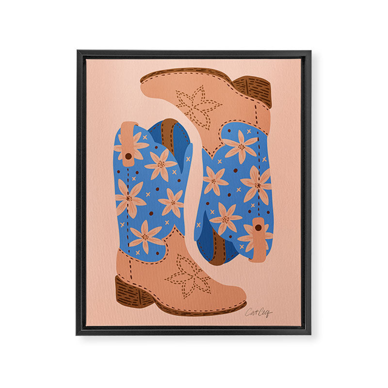 Cowgirl Boots â Blue & Peach Framed Canvas Print Gallery Image 8