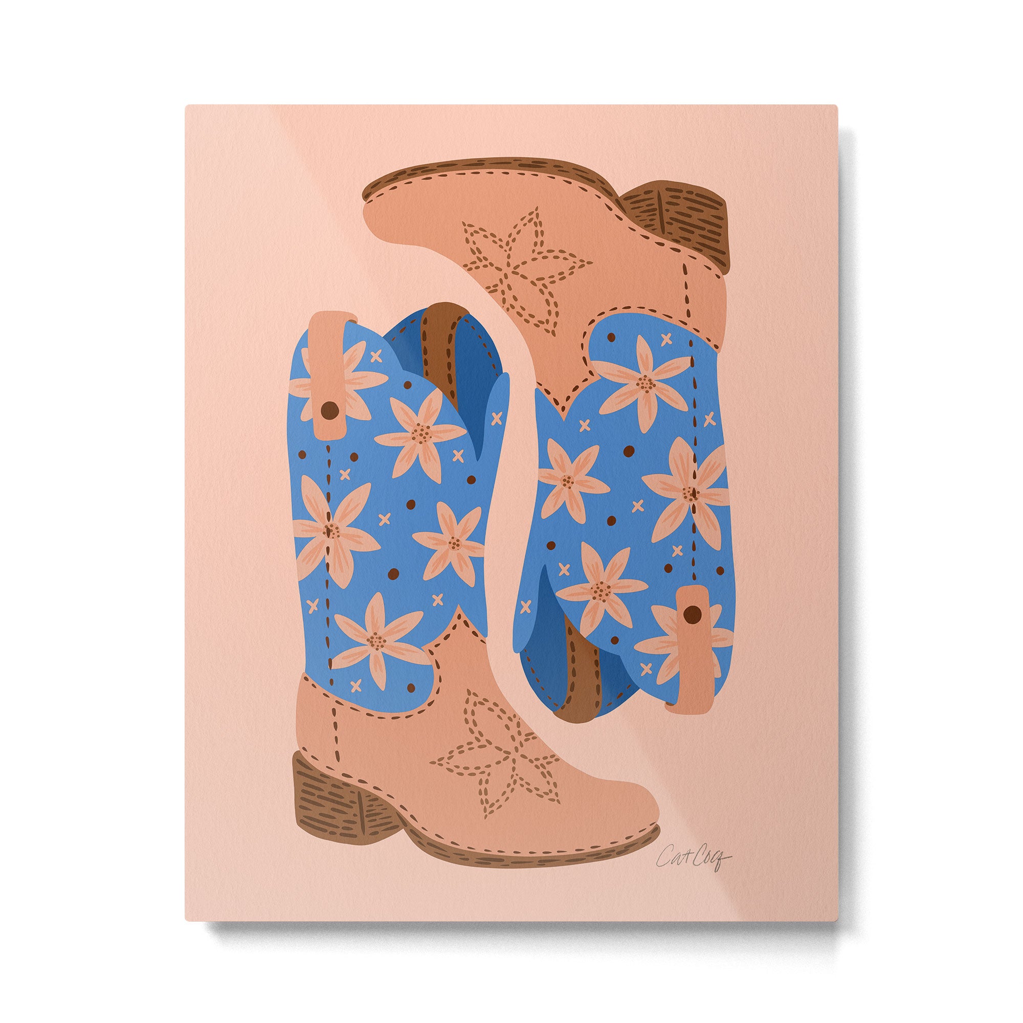 Cowgirl Boots â Blue & Peach Metal Print Gallery Image 6