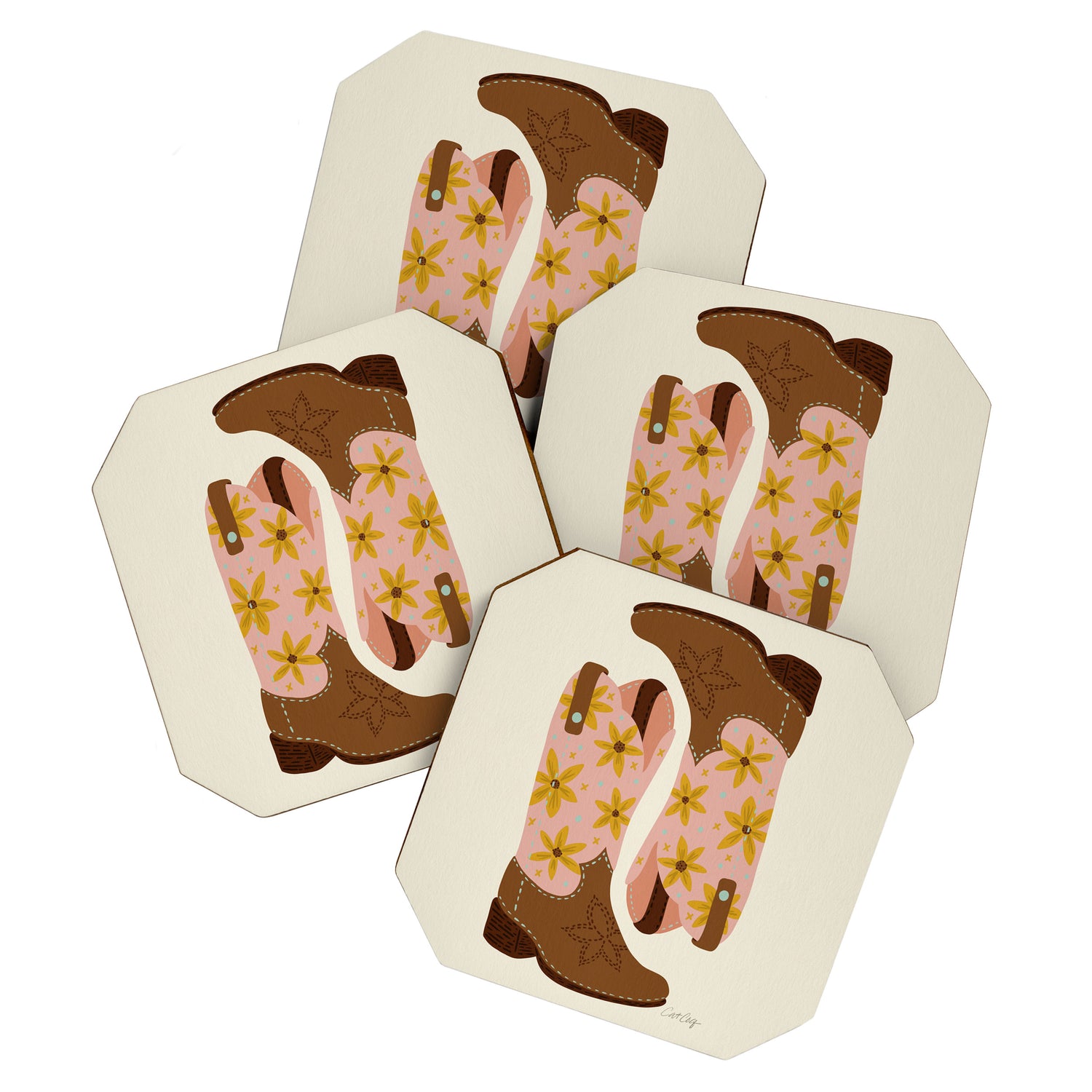Cowgirl Boots â Blush & Mint Coaster Gallery Image 1