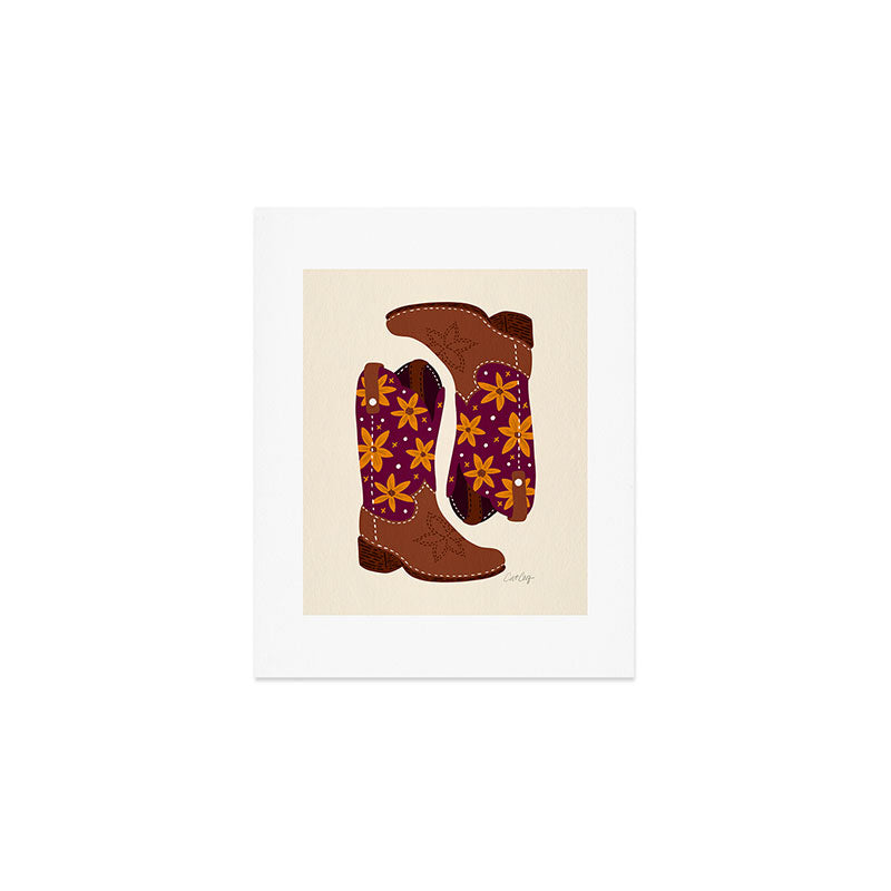 Cowgirl Boots - Fuchsia & Orange Art Print Gallery Image 1