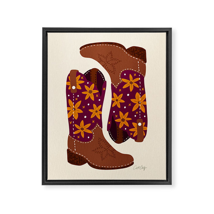 Cowgirl Boots - Fuchsia & Orange Framed Canvas Print Gallery Image 1