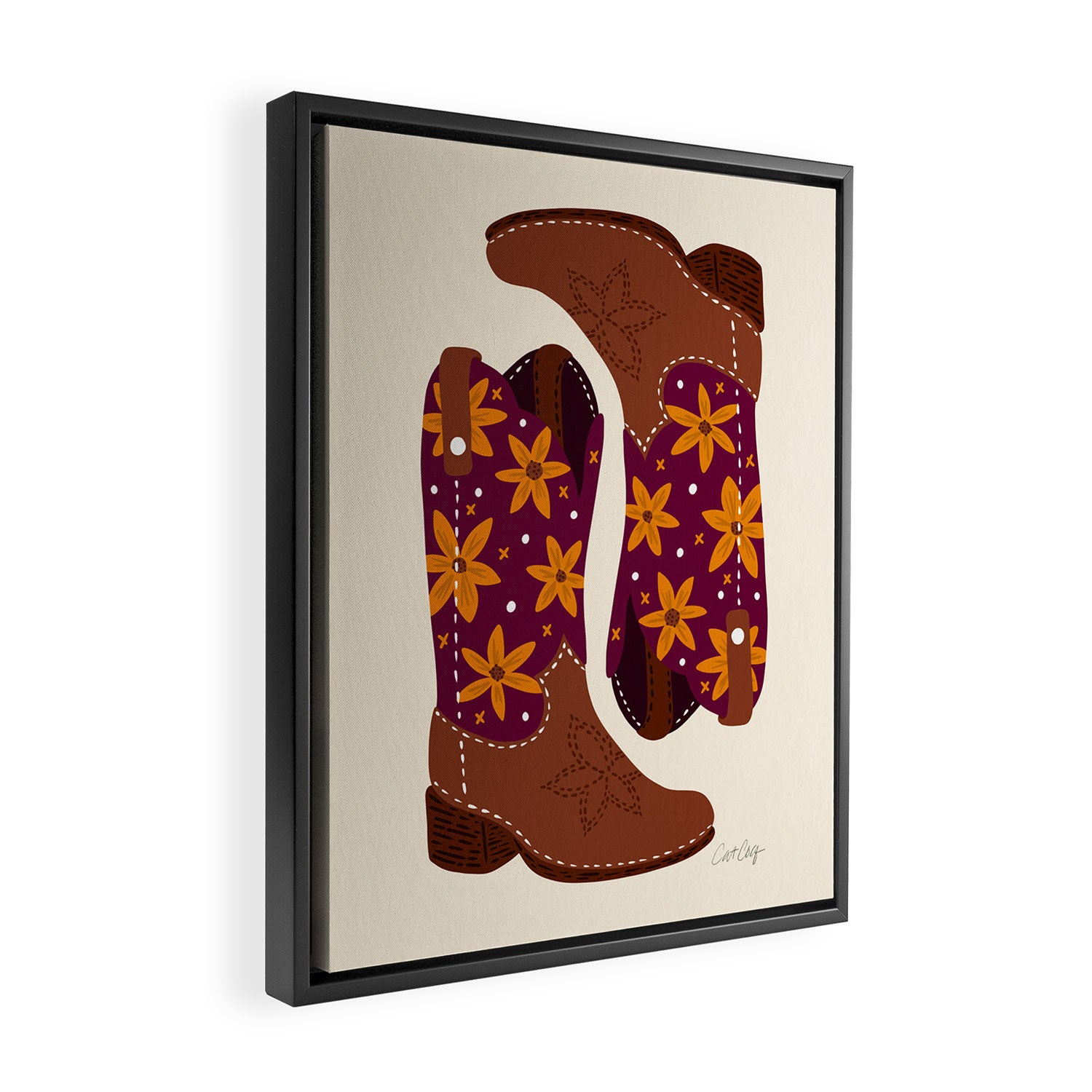 Cowgirl Boots - Fuchsia & Orange Framed Canvas Print Gallery Image 2
