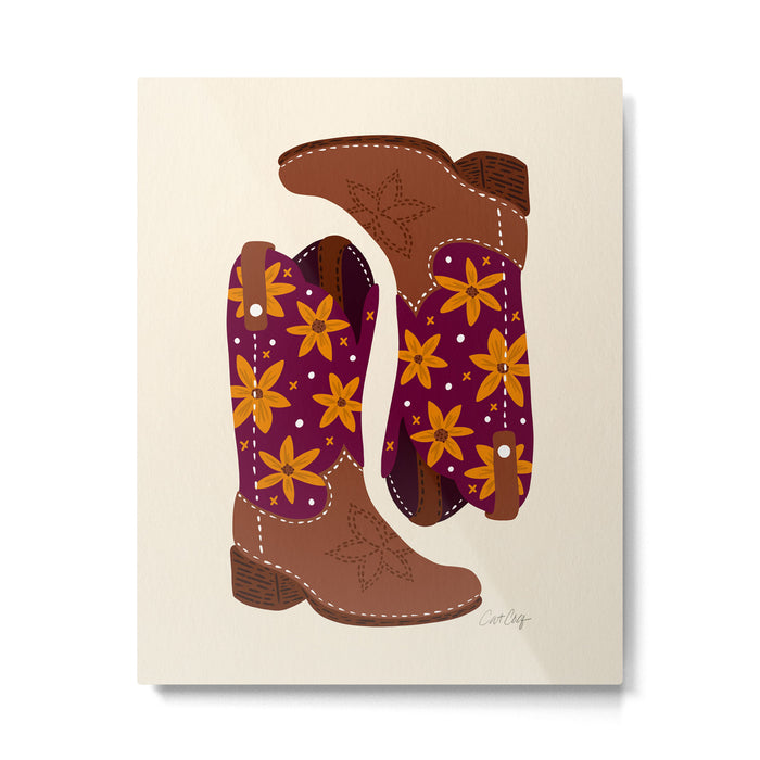 Cowgirl Boots - Fuchsia & Orange Metal Print Gallery Image 1