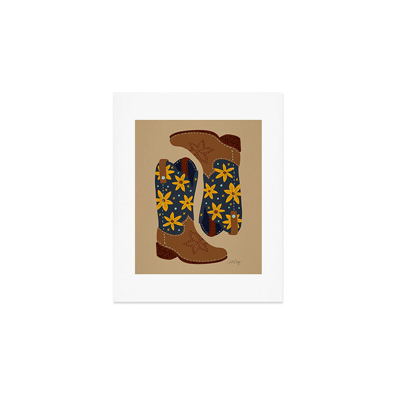 Cowgirl Boots â Teal & Yellow Art Print Gallery Image 1
