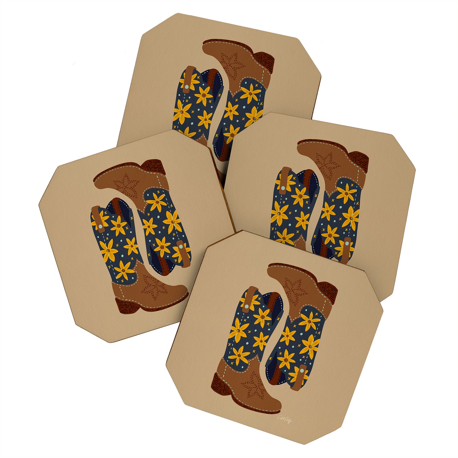 Cowgirl Boots â Teal & Yellow Coaster Gallery Image 1