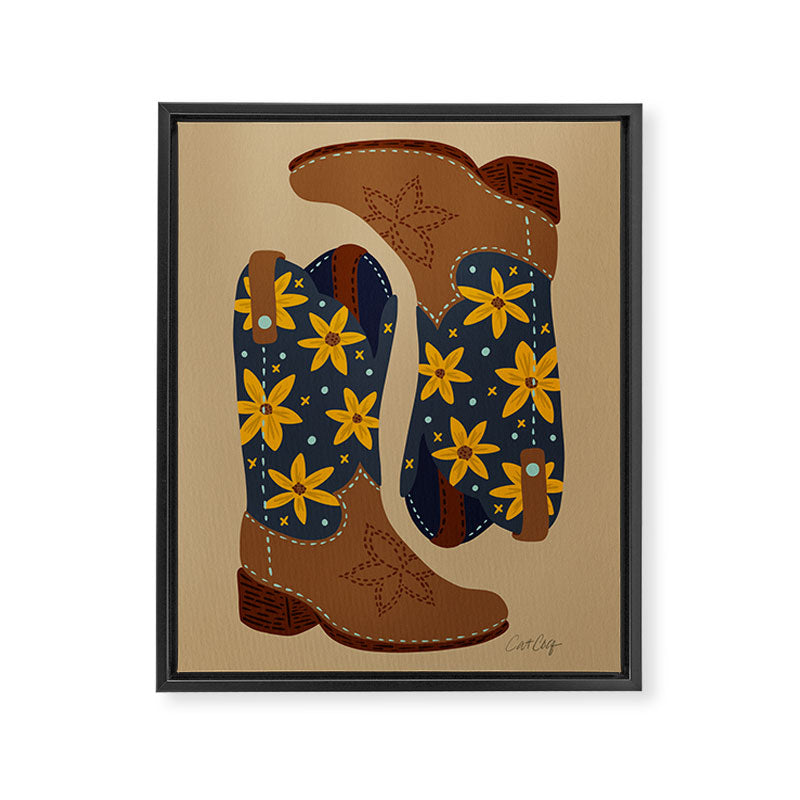 Cowgirl Boots â Teal & Yellow Framed Canvas Print Gallery Image 6