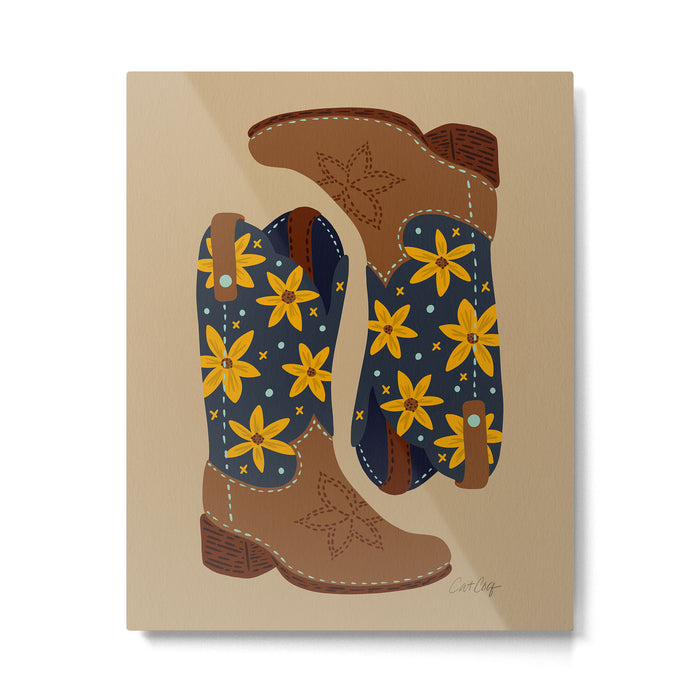 Cowgirl Boots â Teal & Yellow Metal Print Gallery Image 1