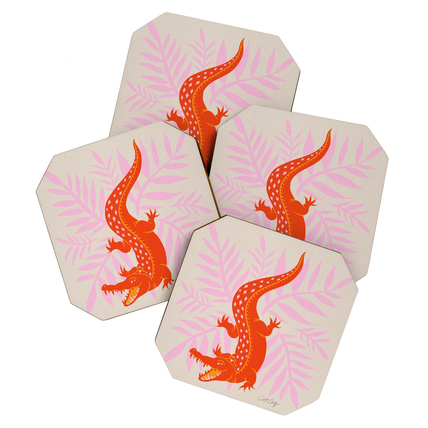 Crocodile - Orange & Pink Coaster Gallery Image 1