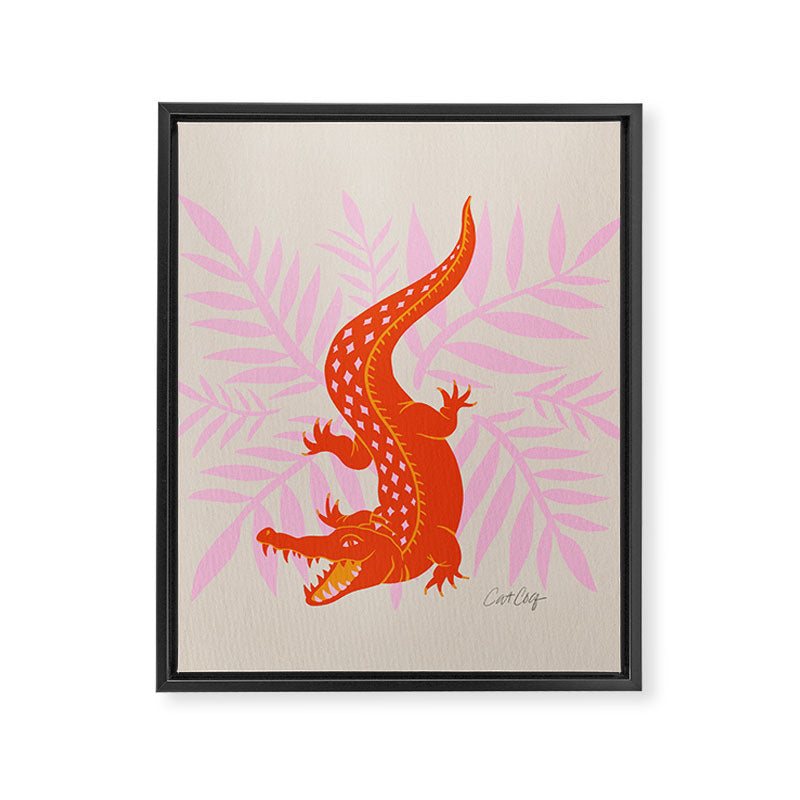 Crocodile - Orange & Pink Framed Canvas Print Gallery Image 8