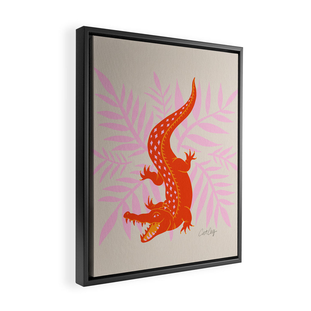 Crocodile - Orange & Pink Framed Canvas Print Gallery Image 2