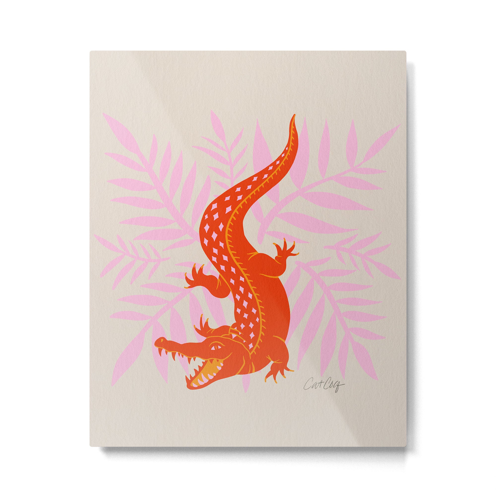 Crocodile - Orange & Pink Metal Print Gallery Image 6