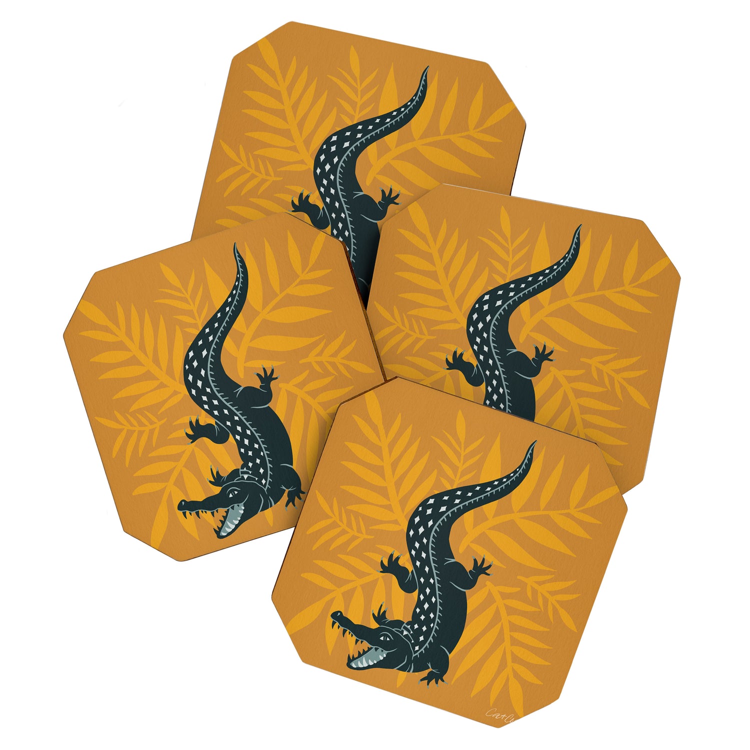 Crocodile - Teal & Ochre Coaster Gallery Image 1
