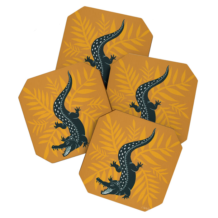 Crocodile - Teal & Ochre Coaster Gallery Image 1