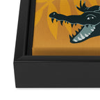 Crocodile - Teal & Ochre Framed Canvas Print Gallery Image 3
