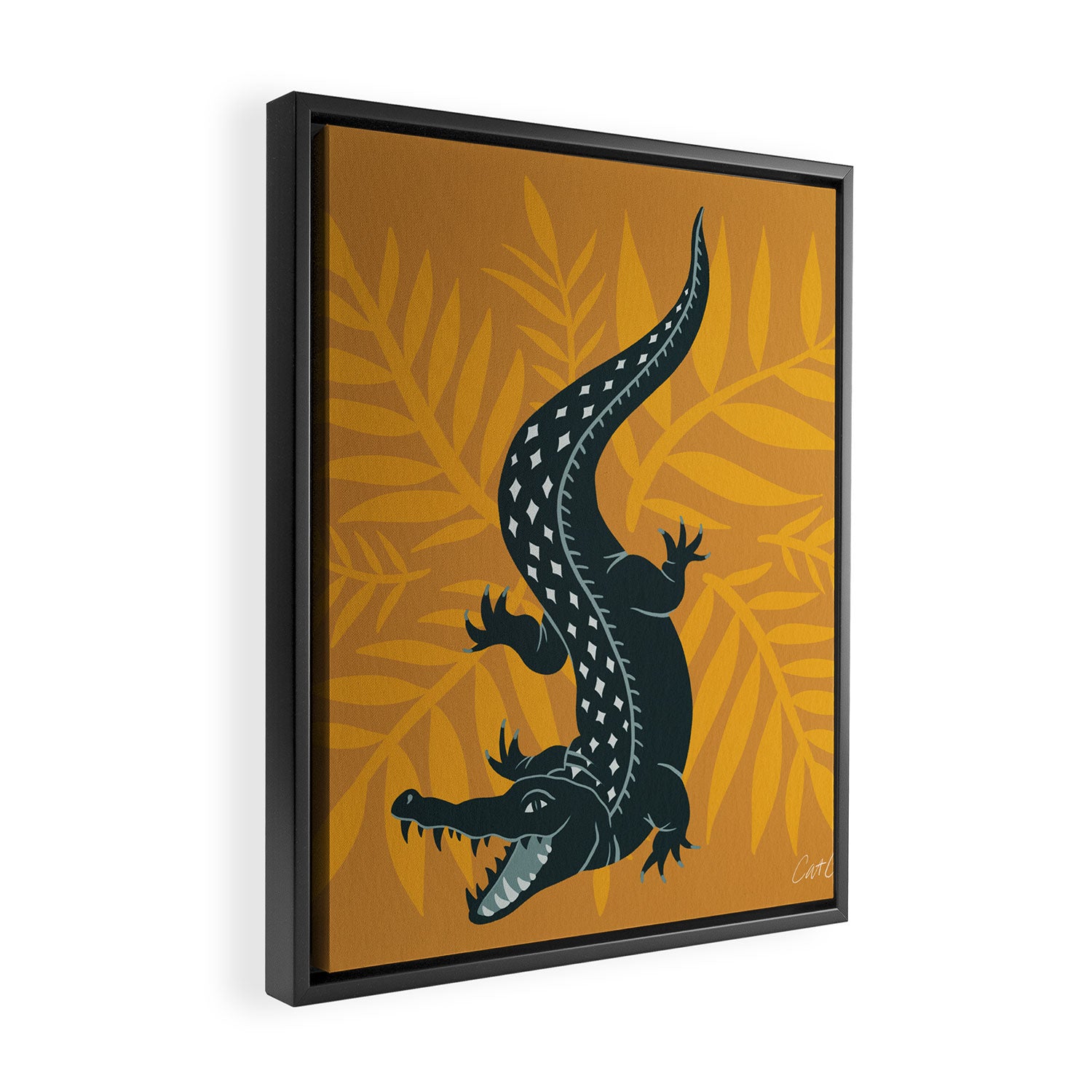 Crocodile - Teal & Ochre Framed Canvas Print Gallery Image 2