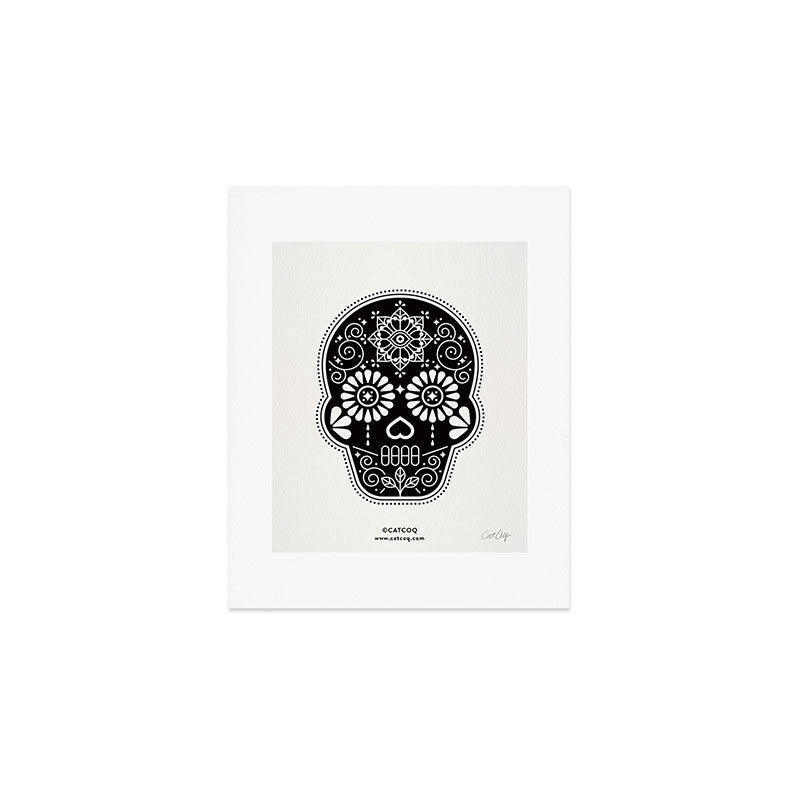 DÃ­a de Muertos Calavera â¢ Mexican Sugar Skull - Black Palette Art Print Gallery Image 1