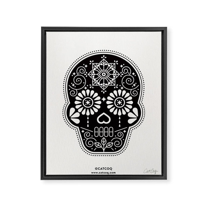 DÃ­a de Muertos Calavera â¢ Mexican Sugar Skull - Black Palette Framed Canvas Print Gallery Image 1