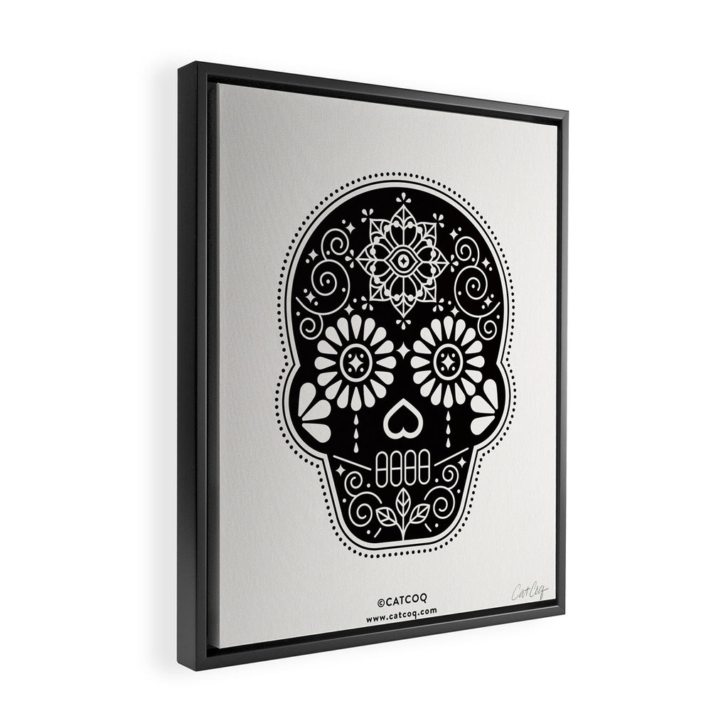 DÃ­a de Muertos Calavera â¢ Mexican Sugar Skull - Black Palette Framed Canvas Print Gallery Image 2