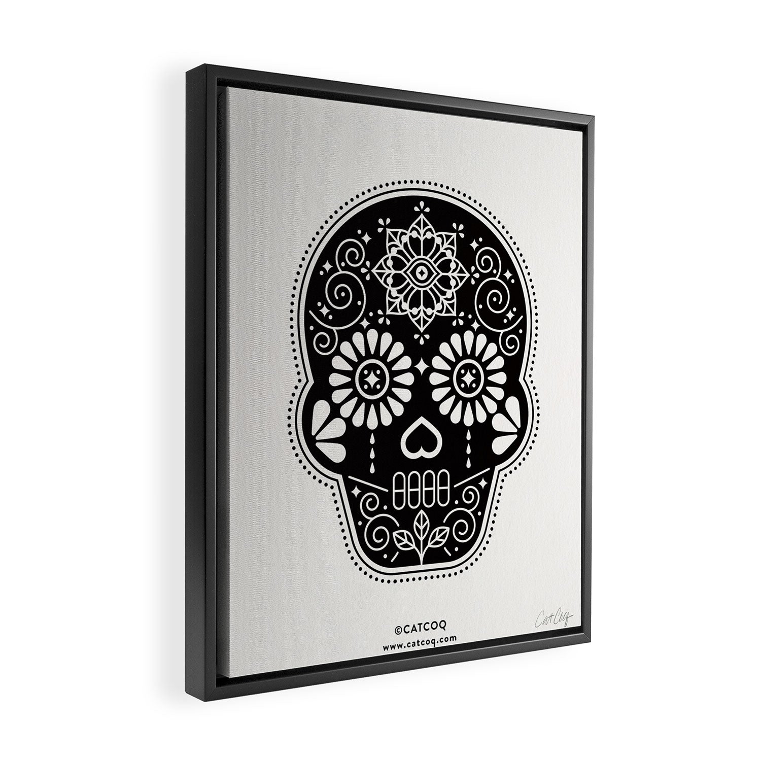 DÃ­a de Muertos Calavera â¢ Mexican Sugar Skull - Black Palette Framed Canvas Print Gallery Image 2