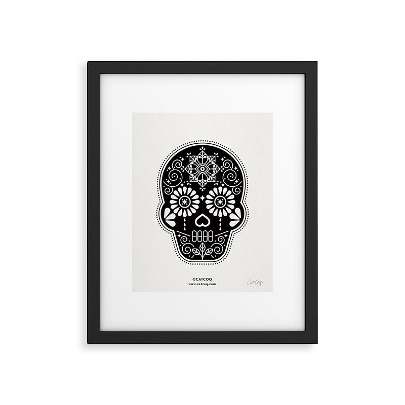 DÃ­a de Muertos Calavera â¢ Mexican Sugar Skull - Black Palette Framed Art Print Gallery Image 5