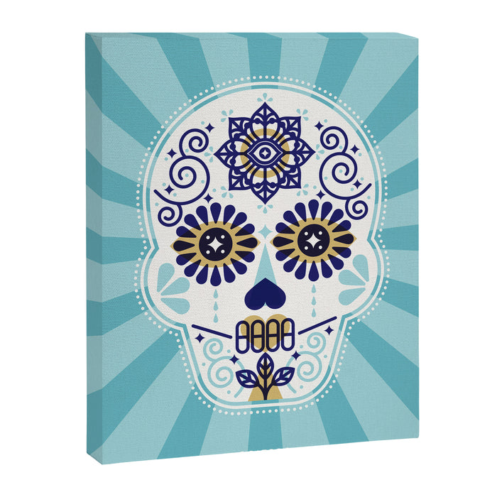 DÃ­a de Muertos â¢ Mexican Sugar Skull - Baby Blue Palette Canvas Print Gallery Image 1