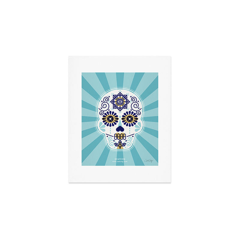 DÃ­a de Muertos â¢ Mexican Sugar Skull - Baby Blue Palette Art Print Gallery Image 1