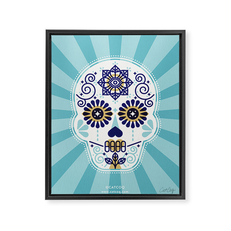 DÃ­a de Muertos â¢ Mexican Sugar Skull - Baby Blue Palette Framed Canvas Print Gallery Image 6