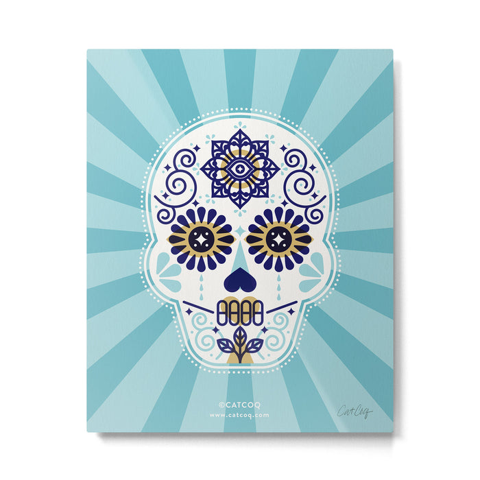 DÃ­a de Muertos â¢ Mexican Sugar Skull - Baby Blue Palette Metal Print Gallery Image 1