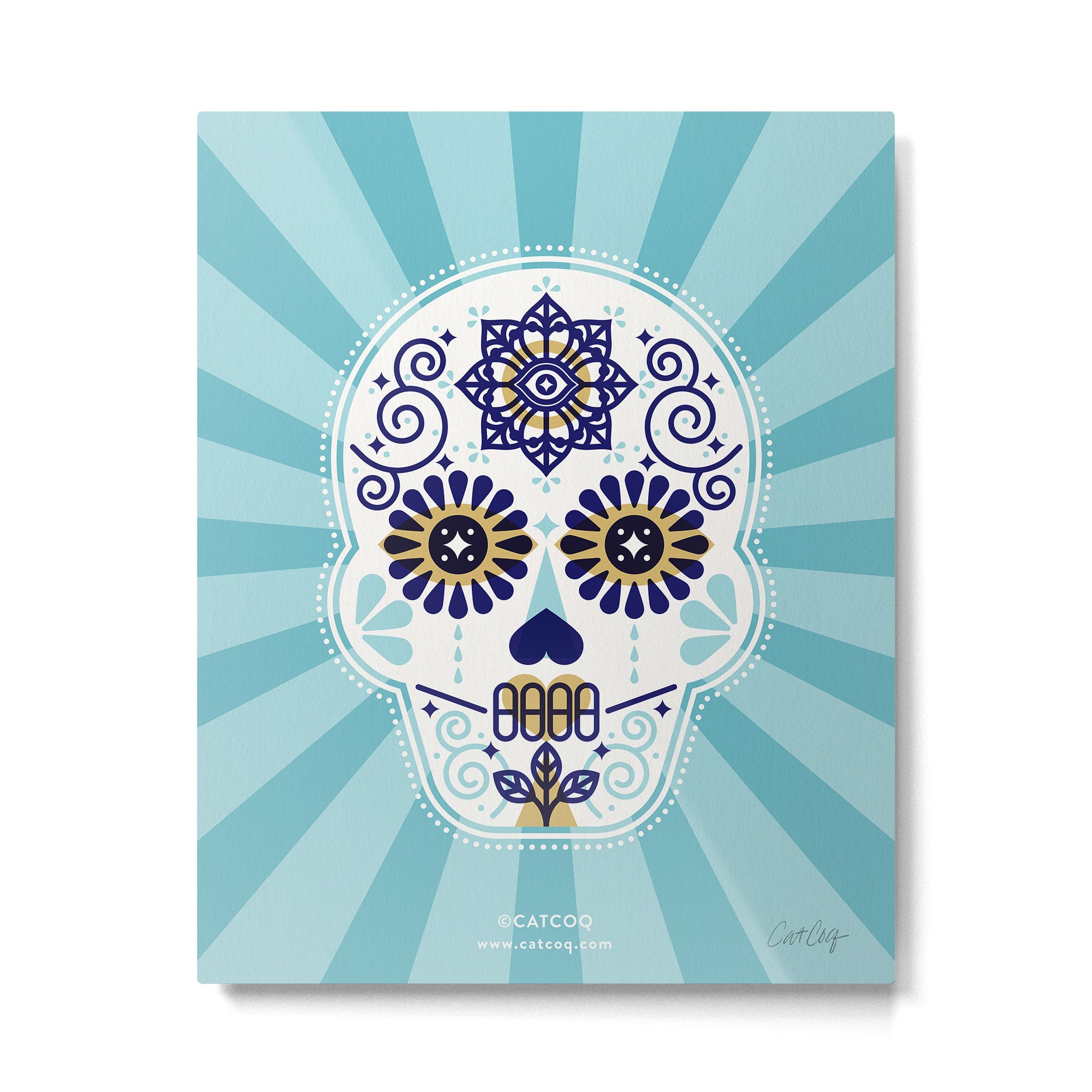 DÃ­a de Muertos â¢ Mexican Sugar Skull - Baby Blue Palette Metal Print Gallery Image 4