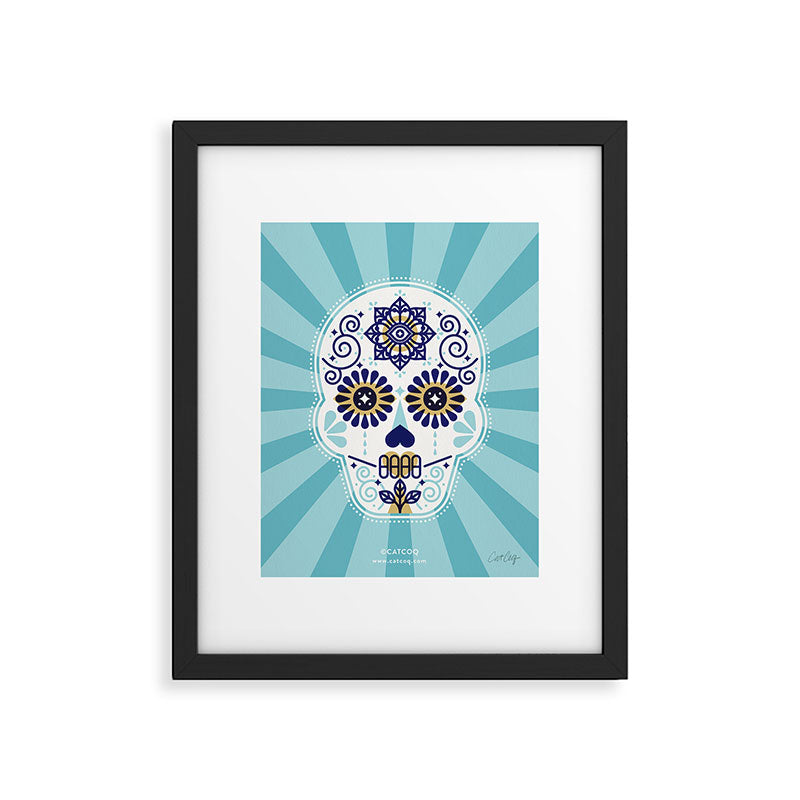 DÃ­a de Muertos â¢ Mexican Sugar Skull - Baby Blue Palette Framed Art Print Gallery Image 4