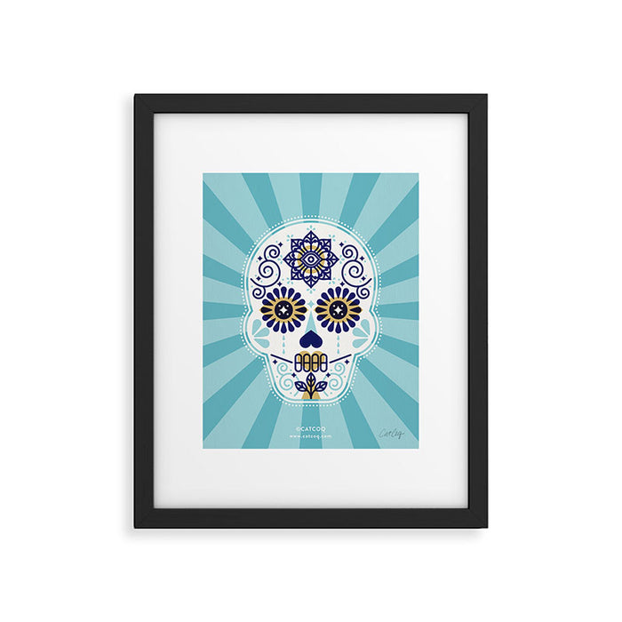 DÃ­a de Muertos â¢ Mexican Sugar Skull - Baby Blue Palette Framed Art Print Gallery Image 1