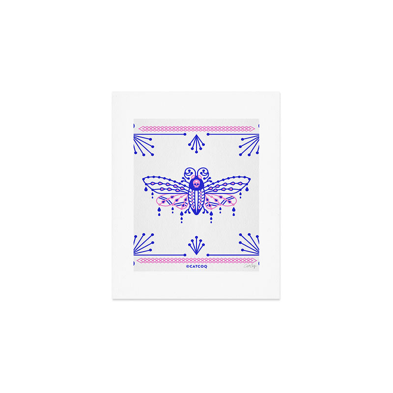 Death's Head Hawkmoth - Indigo & Pink Palette Art Print Gallery Image 1