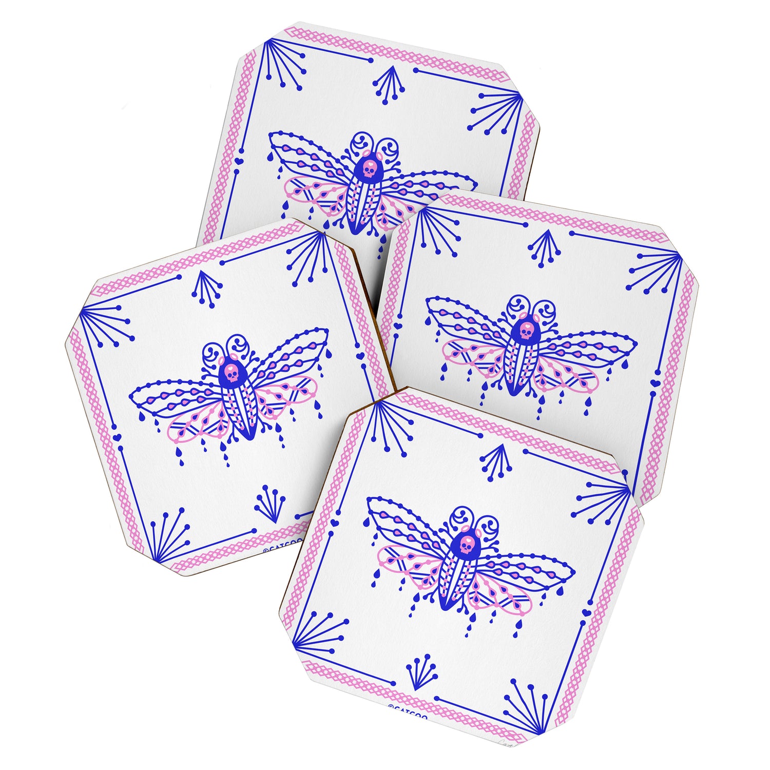 Death's Head Hawkmoth - Indigo & Pink Palette Coaster Gallery Image 1