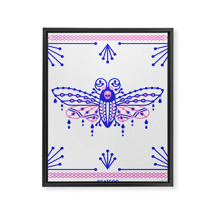 Death's Head Hawkmoth - Indigo & Pink Palette Framed Canvas Print Gallery Image 1