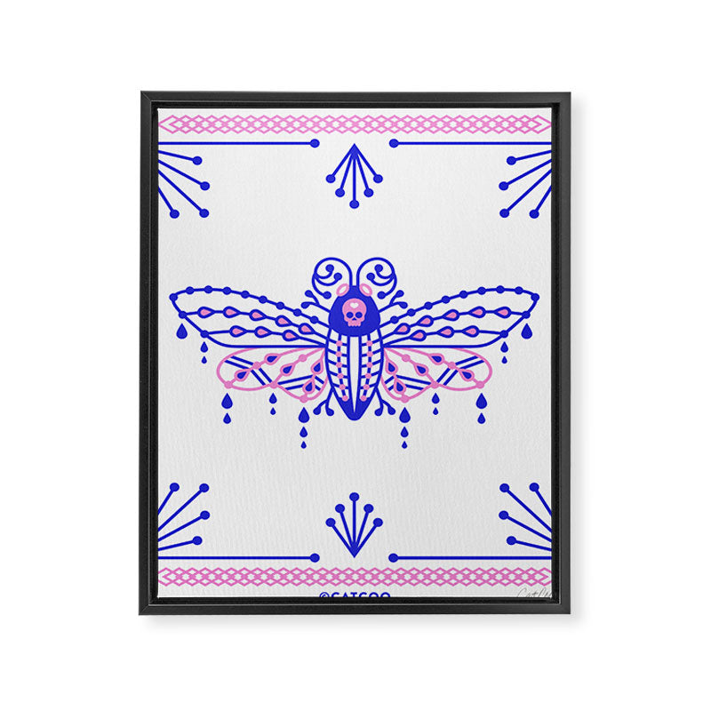 Death's Head Hawkmoth - Indigo & Pink Palette Framed Canvas Print Gallery Image 8